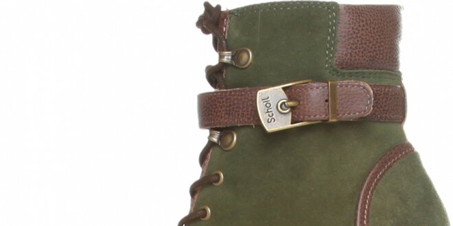 Dámske zeleno-hnedé šnurovacie členkové topánky Dr. Scholl s klinom