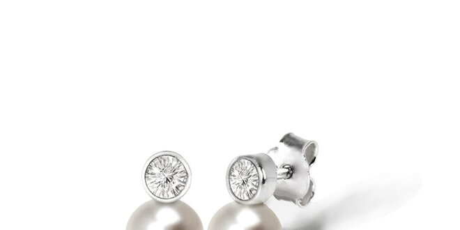 Dámske náušnice s kryštálom a bielou perlou Swarovski Elements
