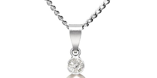 Dámsky náhrdelník s postriebreným príveskom a bielou perlou Swarovski Elements
