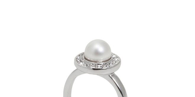 Dámsky prsteň s bielou perlou Swarovski Elements