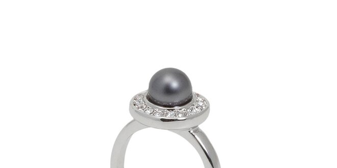 Dámsky prsteň so šedou perlou Swarovski Elements
