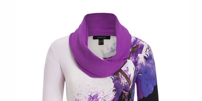 Dámsky fialovo vzorovaný svetrík so šatkou Imagini