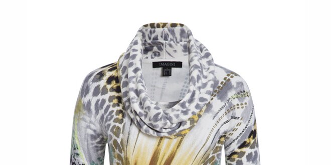 Dámsky farebne vzorovaný svetrík s leoparďou šatkou Imagini