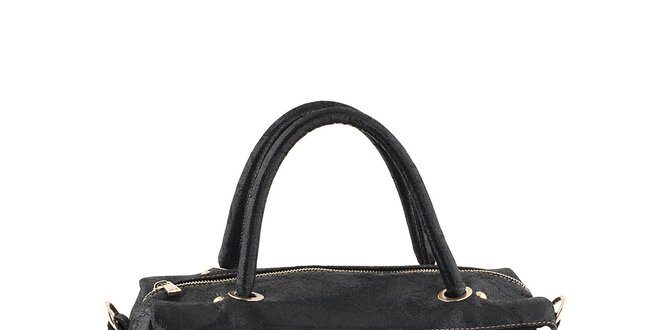 Dámska čierna kožená kabelka so zlatými zipsami Tina Panicucci