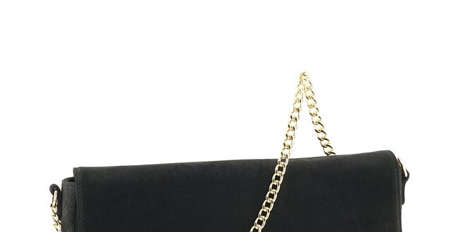 Dámska čierna kožená kabelka so zlatou retiazkou Tina Panicucci