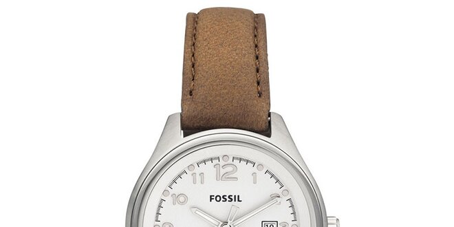Dámske oceľové hodinky s hnedým koženým remienkom Fossil