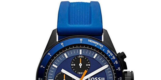 Pánske hodinky s modrým silikónovým remienkom Fossil