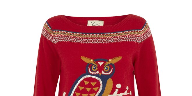Dámsky červený sveter so sovou Yumi