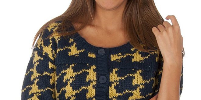 Dámsky modro-žltý vzorovaný sveter s gombíkmi Vero Moda
