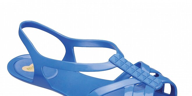 Dámske žiarivé modré sandálky Mel s pyramidkami