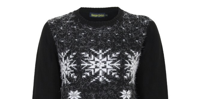 Dámsky čierny sveter s bielymi snehovými vločkami Sugar Crisp