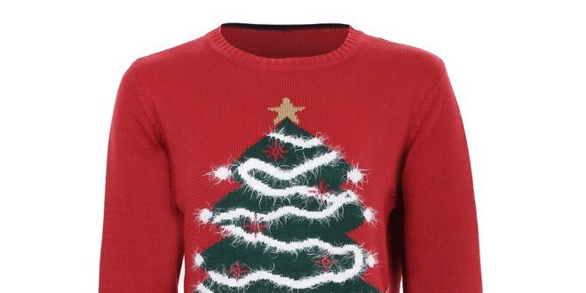 Dámsky červený sveter s vianočným stromčekom Sugar Crisp