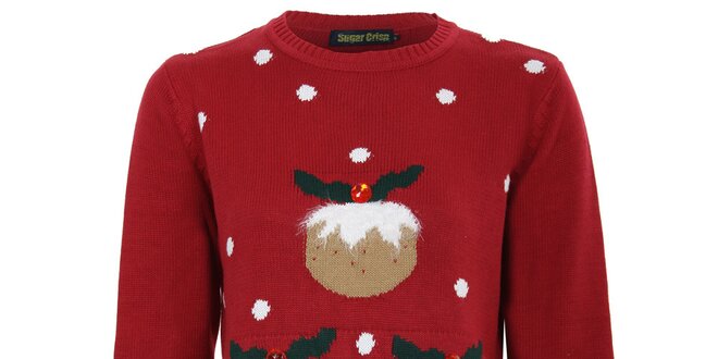 Dámsky červený sveter s vianočným pudingom Sugar Crisp