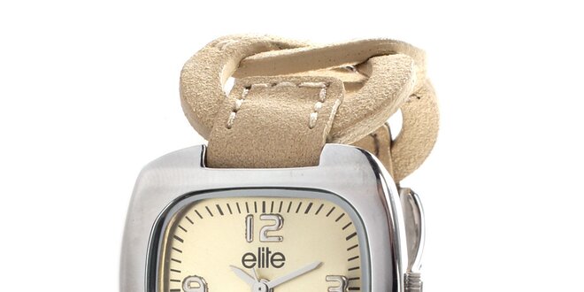Dámske hodinky s béžovým krúžkovým remienkom Elite