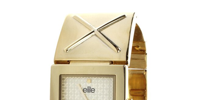 Dámske hodinky so štvorcovým ciferníkom v zlatom tóne Elite