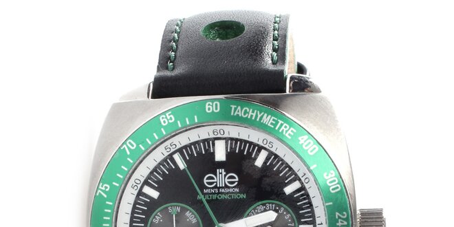 Pánske hodinky so zelenou lunetou Elite