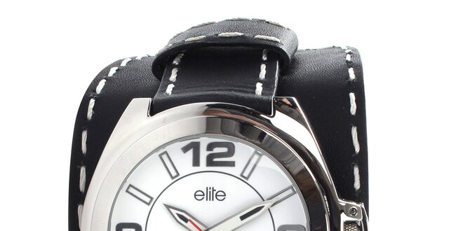 Pánske hodinky s čiernym prešívaným remienkom Elite