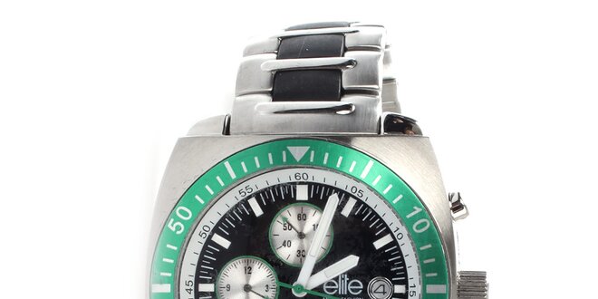Pánske oceľové hodinky so zelenou lunetou Elite