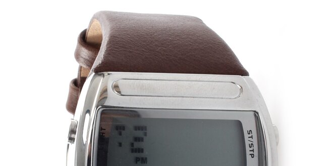Pánske digitálne hodinky s hnedým remienkom Elite