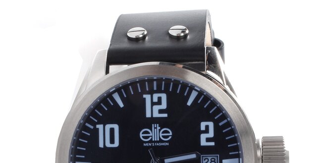 Pánske hodinky s čiernym remienkom a dátumovkou Elite