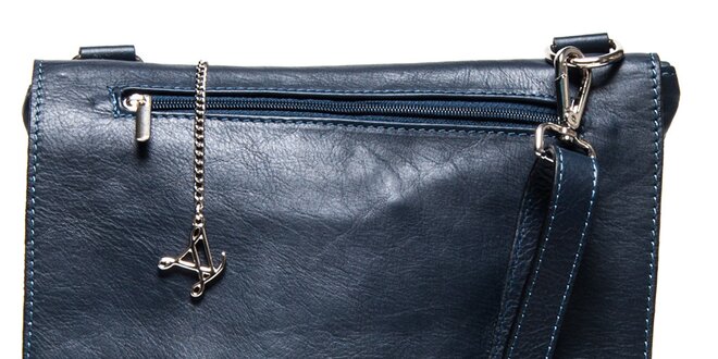 Dámska modrá kožená kabelka s klopou Luisa Vannini
