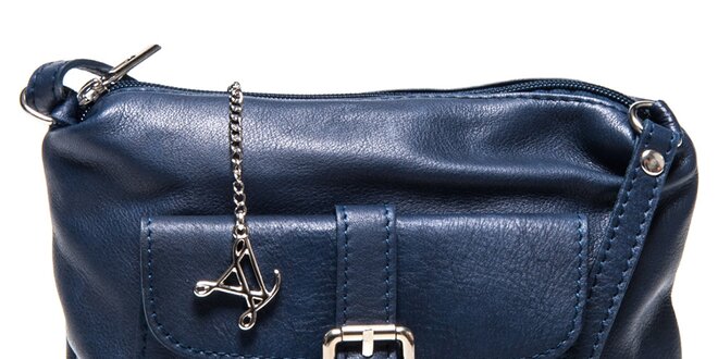 Dámska modrá kožená kabelka s vreckom Luisa Vannini