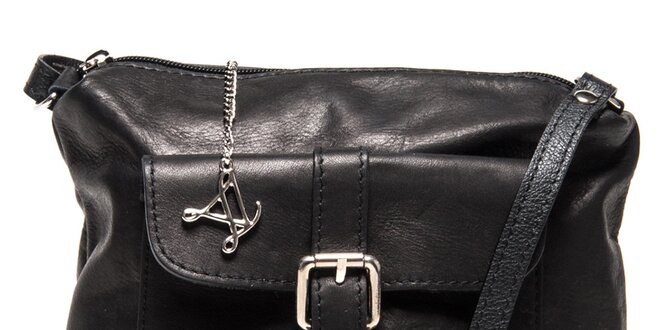 Dámska čierna kožená kabelka s vreckom Luisa Vannini
