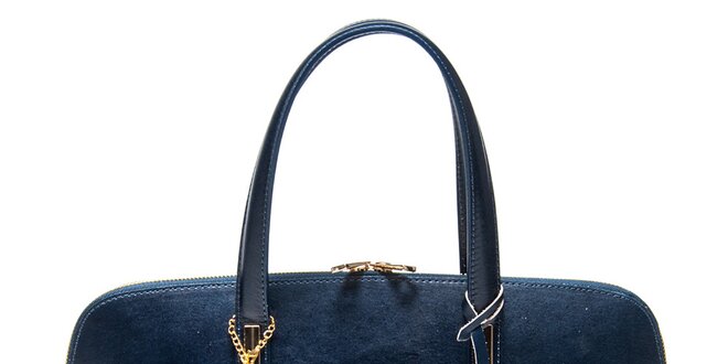 Dámska tmavo modrá kožená kabelka s príveskom Luisa Vannini