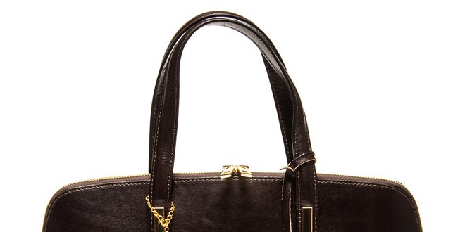 Dámska tmavo hnedá kožená kabelka s príveskom Luisa Vannini