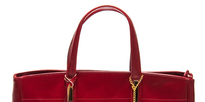 Dámska červená kožená kabelka s tromi oddeleniami Luisa Vannini