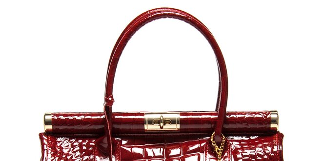 Dámska karmínovo červená kabelka s krokodýlim vzorom a zlatými prvkami Luisa Vannini