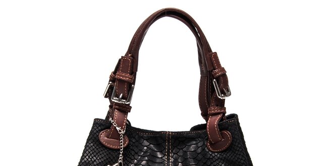 Dámska čierna kožená kabelka so šupinatým vzorom Luisa Vannini