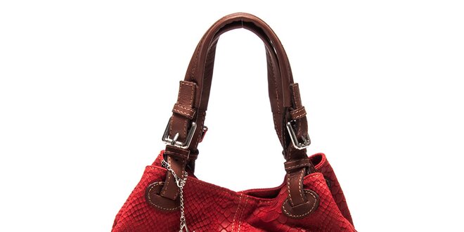 Dámska červená kožená kabelka so šupinatým vzorom Luisa Vannini