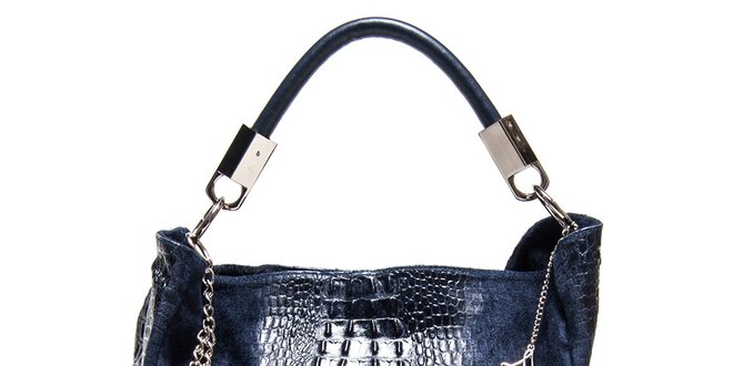 Dámska tmavomodrá kožená kabelka s motívom krokodílej kože Luisa Vannini
