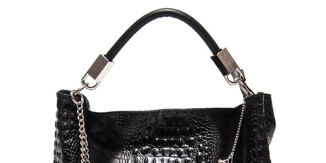 Dámska čierna kožená kabelka s motívom krokodílej kože Luisa Vannini