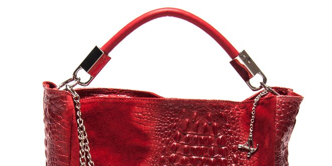 Dámska červená kožená kabelka s motívom krokodílej kože Luisa Vannini