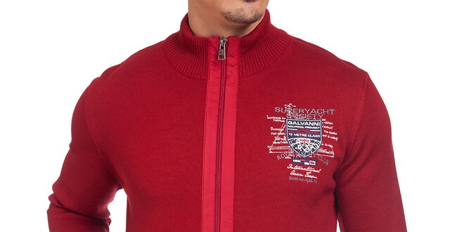 Pánsky červený sveter so zipsom Galvanni