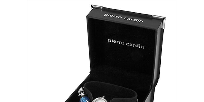 Dámske oceľové hodinky Pierre Cardin s modrými korálkami a náhrdelníkom