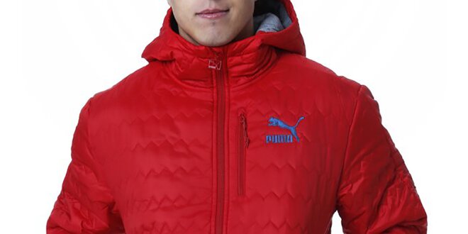 Pánska červená prešívaná bunda s modrým logom Puma