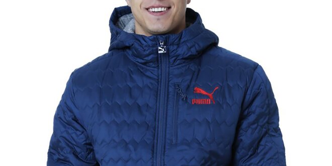 Pánska modrá prešívaná bunda s červeným logom Puma
