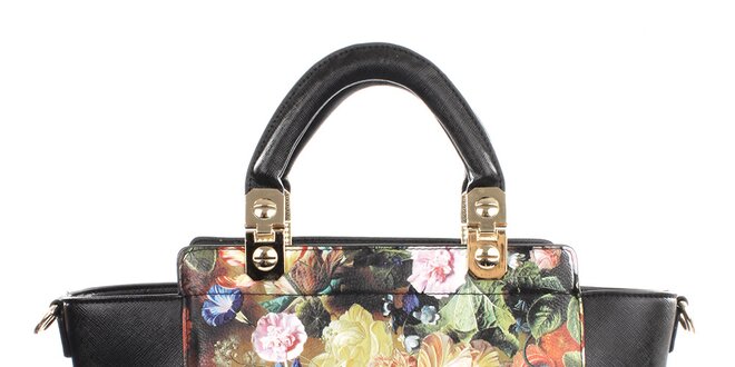 Dámska čierna kabelka s kvetinovým motívom Gessy