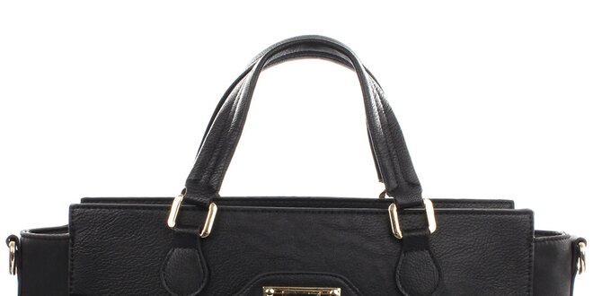 Dámska čierna kabelka s kovovým detailom Gessy