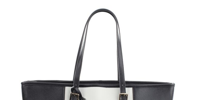 Dámska čierno-biela kabelka s príveskom Gessy