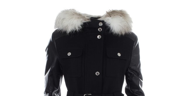 Dámsky čierny kabátik s kapucňou a kožúškom Halifax