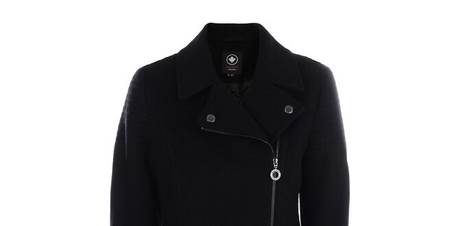 Dámsky čierny kabát s asymetrickým zapínaním na zips Halifax