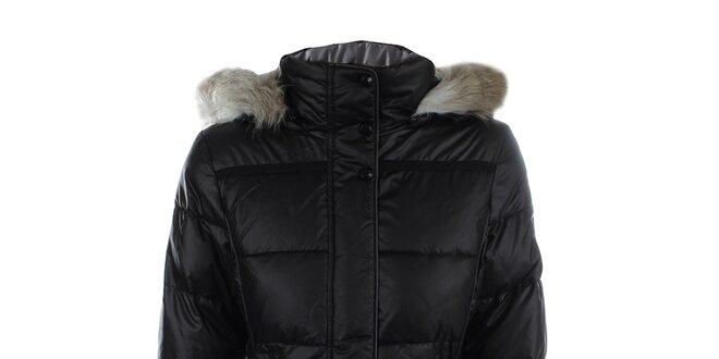 Dámsky čierny prešívaný kabát s kožúškom Halifax
