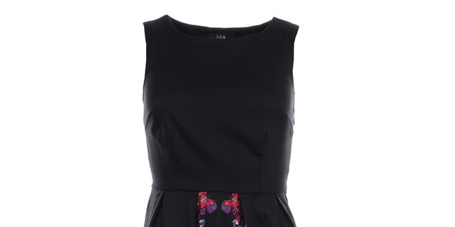 Dámske čierne šaty s farebnou kvetinovou potlačou na sukni Iska