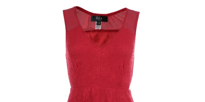 Dámske červené čipkové šaty s transparentnými ramienkami Iska