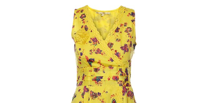 Dámske žlté kvetované šaty Uttam Boutique s motýľmi