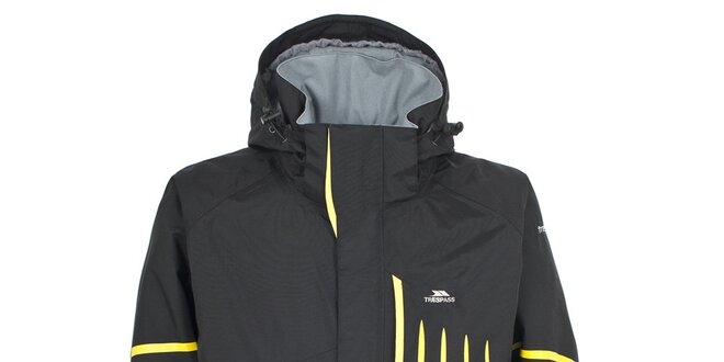 Pánska čierna lyžiarska bunda so žltými prvkami Trespass